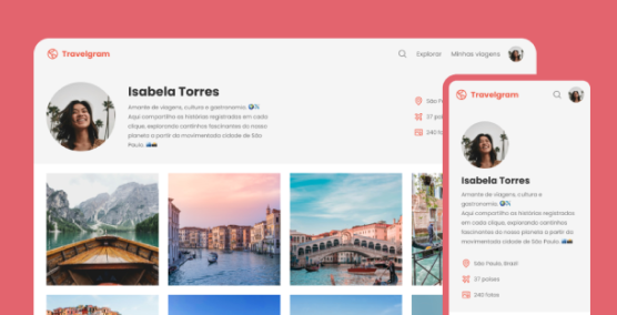 Prévia do projeto Travelgram com galeria de viagens