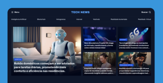Prévia do projeto Tech News com destaque de notícias de tecnologia