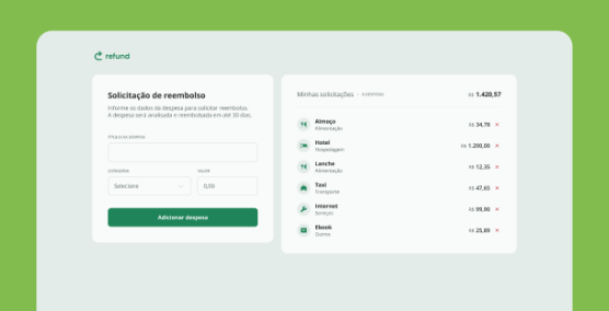 Prévia do projeto Refund com fluxo de reembolso